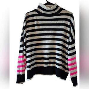 Wispr by Brodie Mockneck White Black Pink Striped Sweater XS